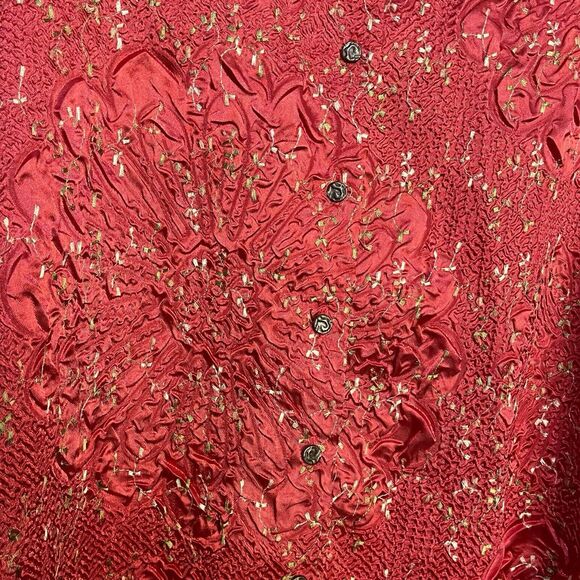 Savvy By Rafael Button Up Shirt Women's Large Pink Embroidered Floral Retro Boho - Picture 8 of 9